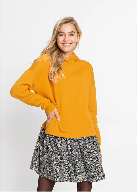 Sweatkleid in 2-in-1 Optik in orange von vorne (Totalaufnahme) - bonprix