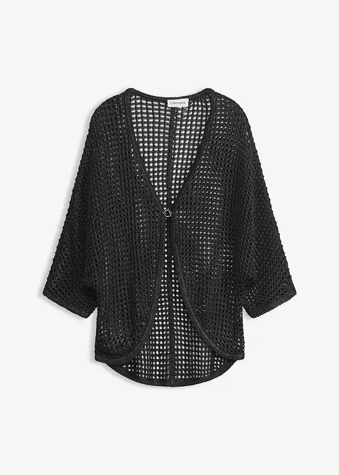 Ajour-Strickjacke in schwarz von vorne - bonprix