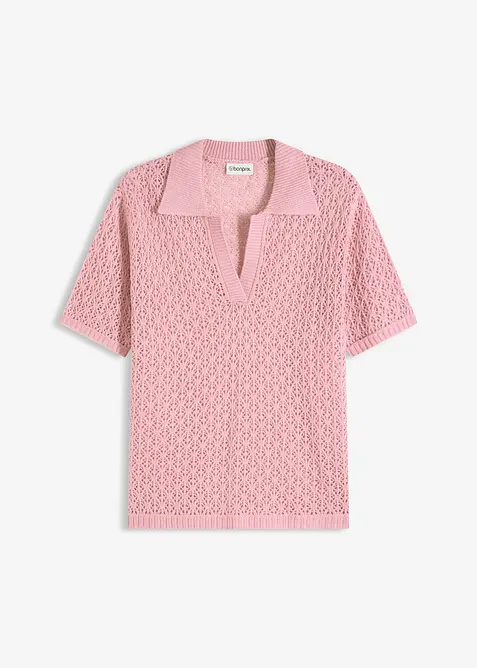 Ajour-Pullover in rosa von vorne - bonprix