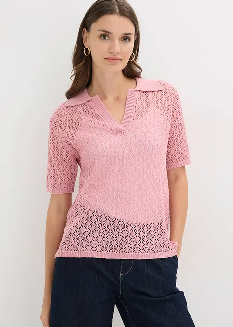 Ajour-Pullover in rosa von vorne (im Anschnitt) - bonprix