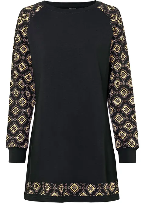 Sweatkleid mit Druck in schwarz von vorne - bonprix
