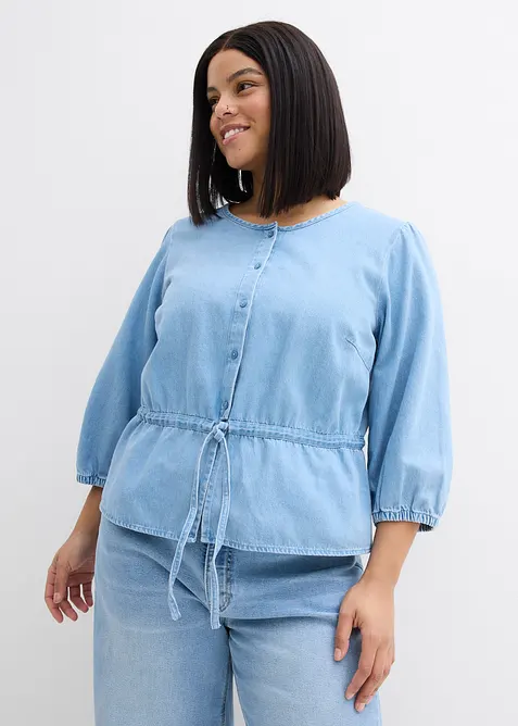 Jeansbluse mit Puffärmeln, Baumwolle in blau von vorne (im Anschnitt) - bonprix