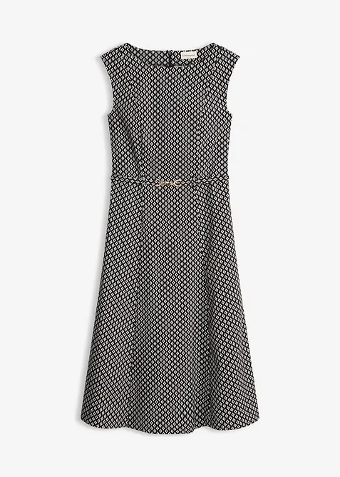 Kleid mit Gürtel in schwarz von vorne - bonprix
