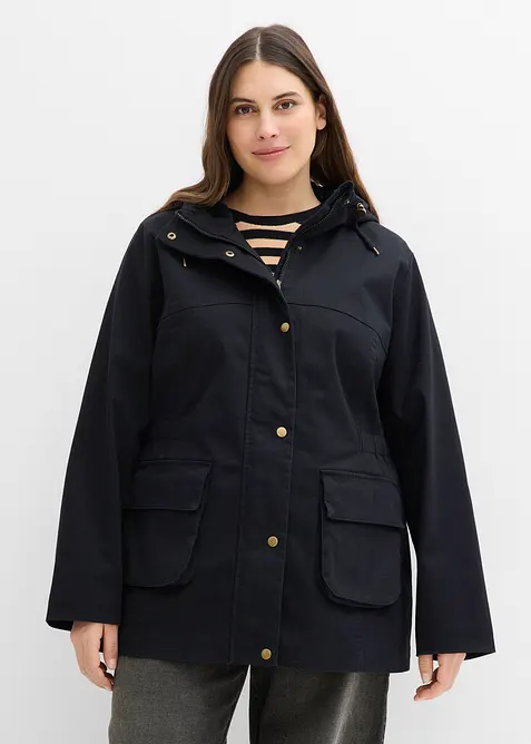 wasserabweisende Jacke mit Karo-Futter in schwarz von vorne (im Anschnitt) - bonprix