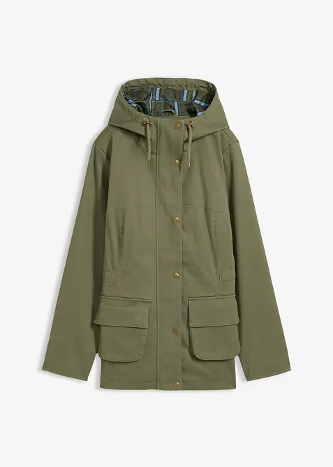 wasserabweisende Jacke mit Karo-Futter in grün von vorne - bonprix