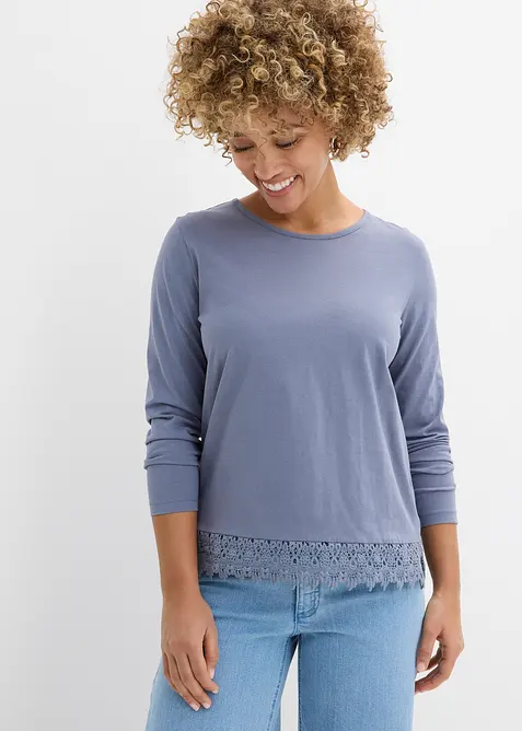 Langarmshirt aus reiner Baumwolle (2er Pack) in blau von vorne (im Anschnitt) - bonprix