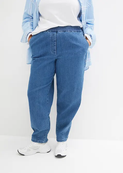Mom-Jeans High Waist, Bequembund in blau von vorne - bonprix