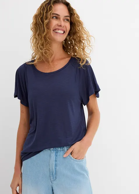 Flammgarn-Shirt mit Flügelärmeln in blau von vorne (im Anschnitt) - bonprix