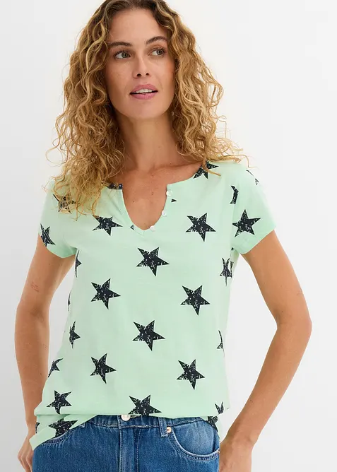 Shirt mit Sternen in grün von vorne (im Anschnitt) - bonprix