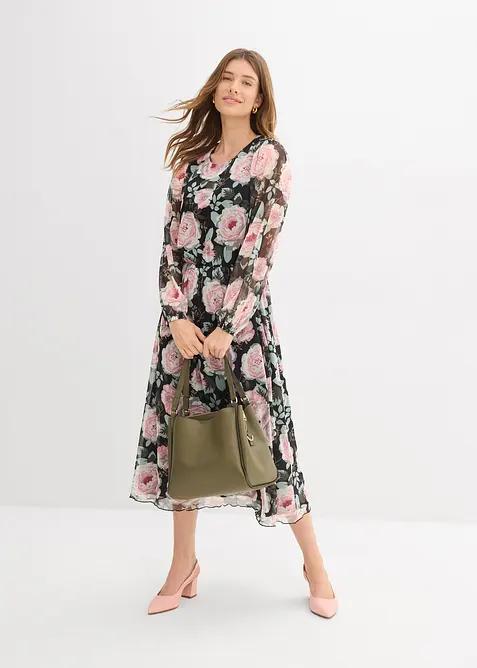 Midikleid aus softem Mesh in schwarz im Look von vorne (Totalaufnahme) - bonprix