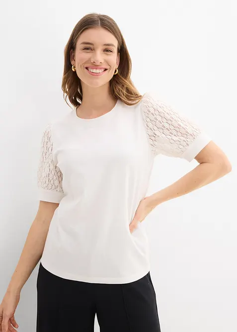Shirt aus Baumwoll-Mix in weiß von vorne (im Anschnitt) - bonprix