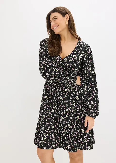 Tunika-Jerseykleid in schwarz von vorne (Totalaufnahme) - bonprix