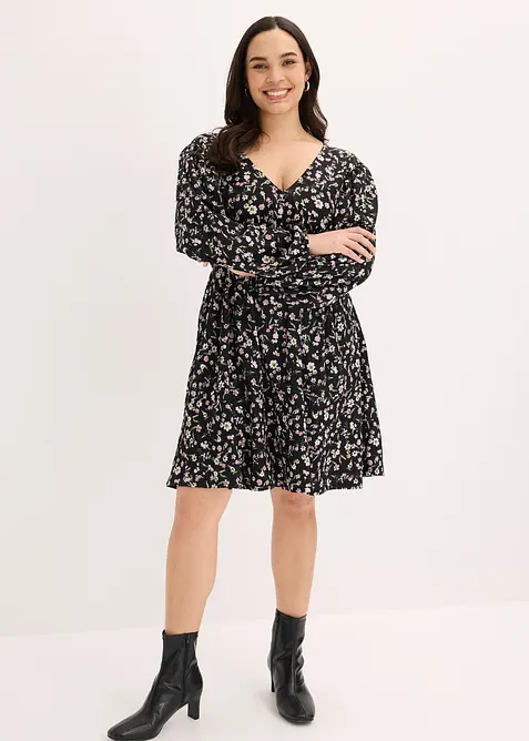 Tunika-Jerseykleid in schwarz von vorne (Totalaufnahme) - bonprix