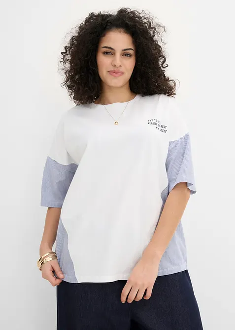 Oversize-Shirt aus Material-Mix in weiß von vorne (im Anschnitt) - bonprix