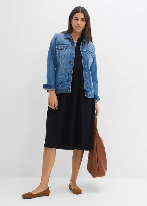 Shirtkleid aus reiner Baumwolle in schwarz im Look von vorne (Totalaufnahme) - bonprix