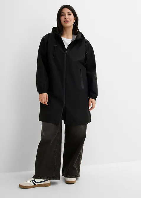 Leichter Regenmantel mit Umhängetasche in schwarz von vorne (Totalaufnahme) - bonprix