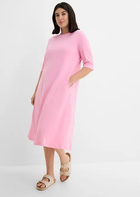 Jerseykleid aus schwerer Baumwolle in rosa von vorne (Totalaufnahme) - bonprix