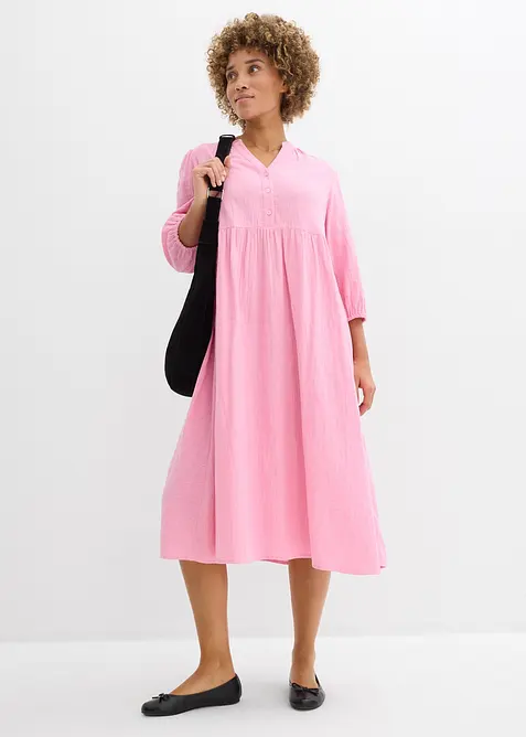 Musselin-Tunika-Kleid aus reiner Baumwolle in rosa im Look von vorne (Totalaufnahme) - bonprix
