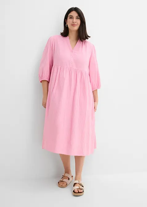 Musselin-Tunika-Kleid aus reiner Baumwolle in rosa von vorne (Totalaufnahme) - bonprix