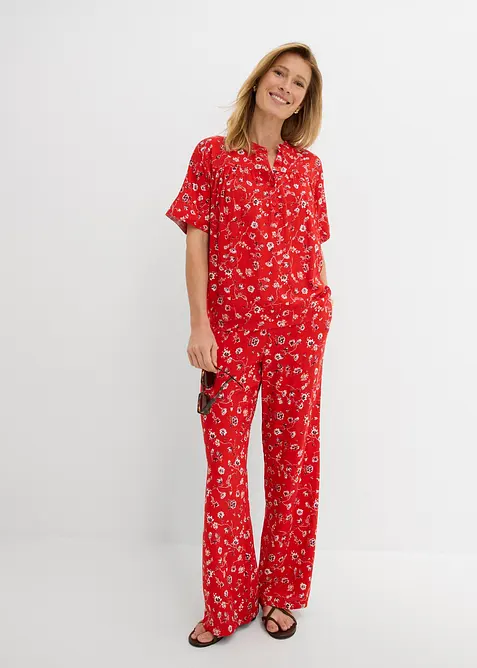 Schlupfhose aus fließender Viskose in rot im Look von vorne (Totalaufnahme) - bonprix