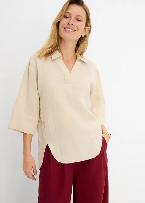 Tunika aus softem Viskose-Mix in beige von vorne (im Anschnitt) - bonprix