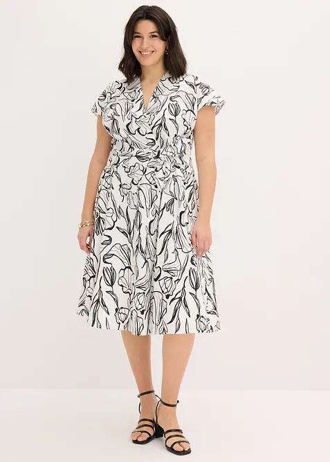 Kleid mit Drapierung aus griffigem Popeline in weiß von vorne (Totalaufnahme) - bonprix