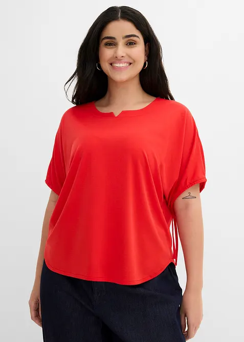 Lockeres Shirt aus weichem Piqué in rot von vorne (im Anschnitt) - bonprix