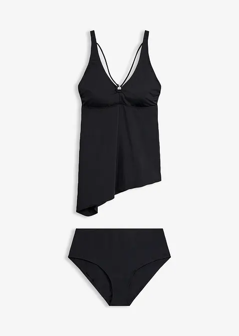 Asymmetrischer Tankini mit Ringdetail (2-tlg.Set) in schwarz von vorne - bonprix