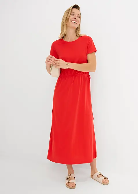 Shirtkleid aus weichem Piqué in rot im Look von vorne (Totalaufnahme) - bonprix