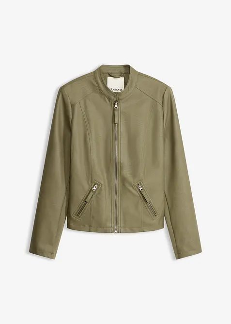 Lederimitat-Jacke aus reiner Viskose in grün von vorne - bonprix