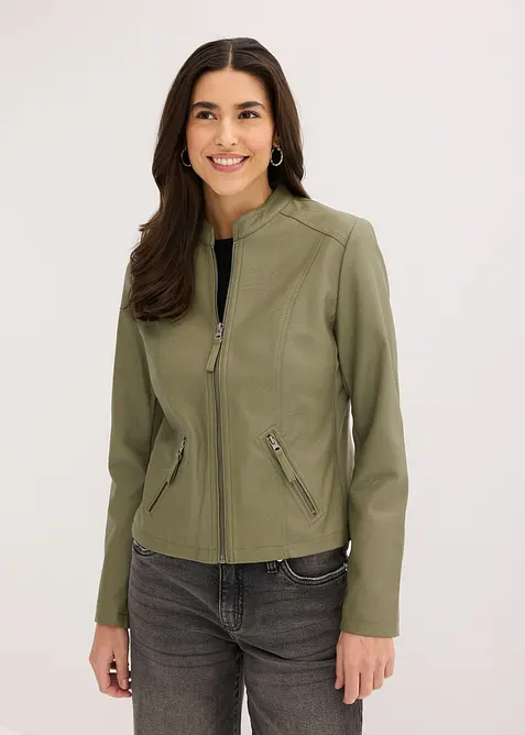 Lederimitat-Jacke aus reiner Viskose in grün von vorne (im Anschnitt) - bonprix