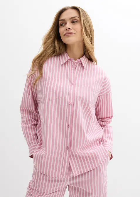 Oversize-Bluse aus Baumwoll-Mix in rosa von vorne (im Anschnitt) - bonprix