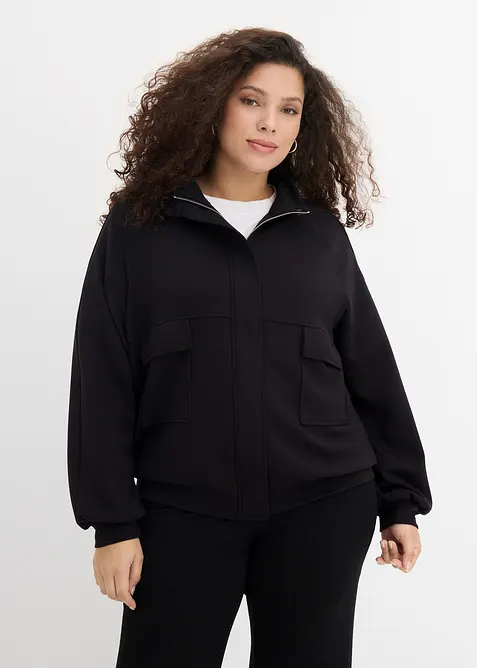 Scuba-Sweatjacke in schwarz von vorne (im Anschnitt) - bonprix