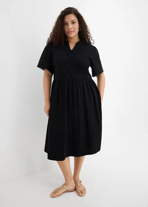 Shirtkleid aus reiner Baumwolle in schwarz von vorne (Totalaufnahme) - bonprix