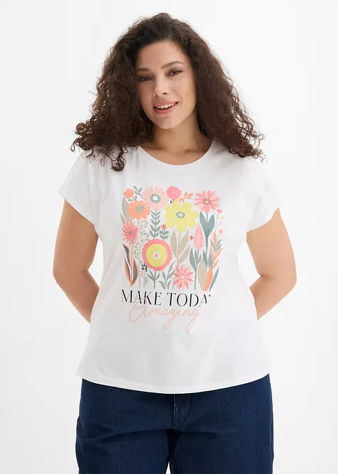 T-Shirt aus reiner Baumwolle in weiß von vorne (im Anschnitt) - bonprix