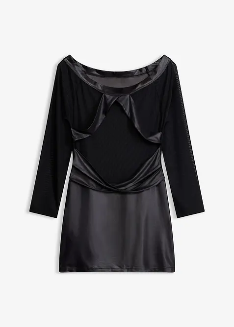 Kleid mit Wetlook in schwarz von vorne - bonprix