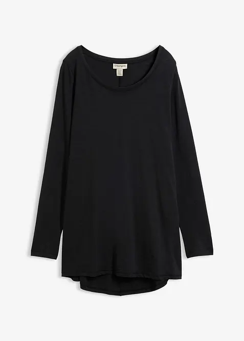 Langarmshirt aus leichtem Slub-Jersey-Material in schwarz von vorne - bonprix