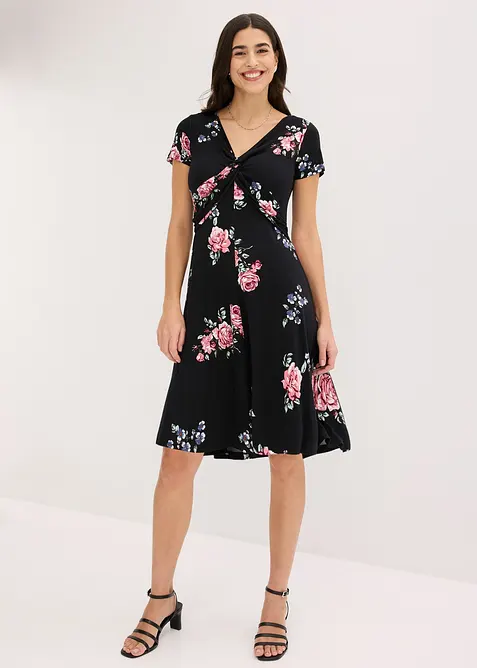 Jerseykleid aus Viskose-Mix in schwarz von vorne (Totalaufnahme) - bonprix