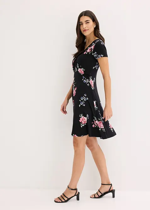 Jerseykleid aus Viskose-Mix in schwarz im Look von vorne (Totalaufnahme) - bonprix