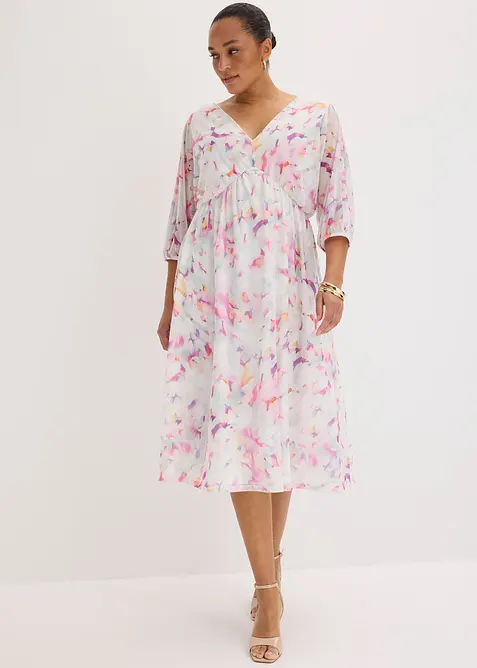 Jerseykleid aus zartem Mesh in weiß von vorne (Totalaufnahme) - bonprix