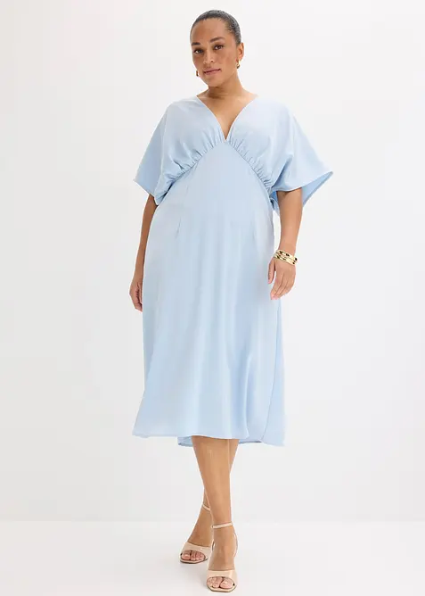 Midikleid aus glänzendem Satin in blau von vorne (Totalaufnahme) - bonprix
