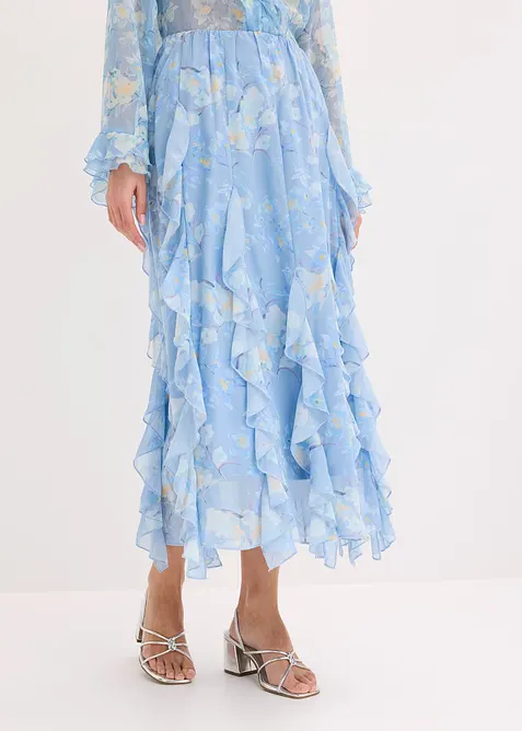 Maxirock aus leichtem Chiffon in blau von vorne - bonprix