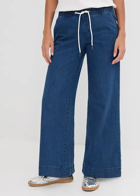 Wide-Leg-Jeans Mid Waist, Bequembund in blau von vorne - bonprix