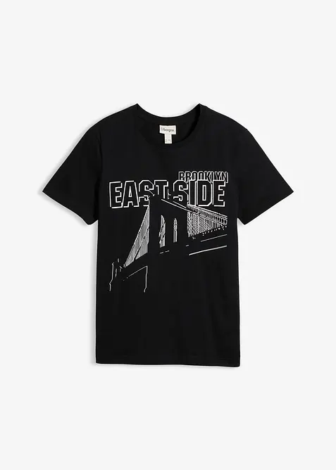 T-Shirt aus reiner Bio-Baumwolle, Slim Fit in schwarz von vorne - bonprix