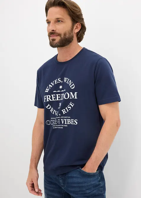 T-Shirt aus reiner Bio-Baumwolle in blau von vorne (im Anschnitt) - bonprix
