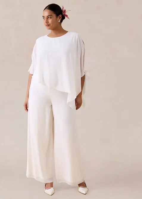 Overall aus feinem Chiffon in weiß von vorne (Totalaufnahme) - bonprix