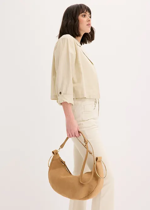 Umhängetasche mit Metallringgriffen in beige im Look von vorne (Totalaufnahme) - bonprix