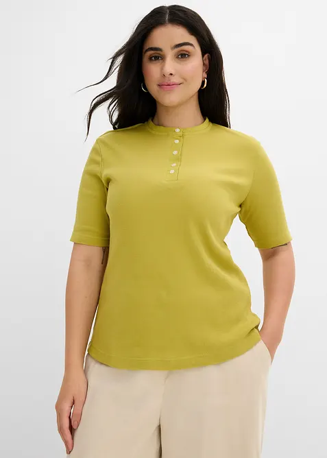 Rippshirt aus reiner Bio-Baumwolle in grün von vorne (im Anschnitt) - bonprix