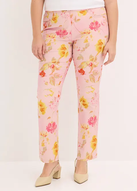 Stretch-Hose mit Blüten Print in rosa von vorne - bonprix