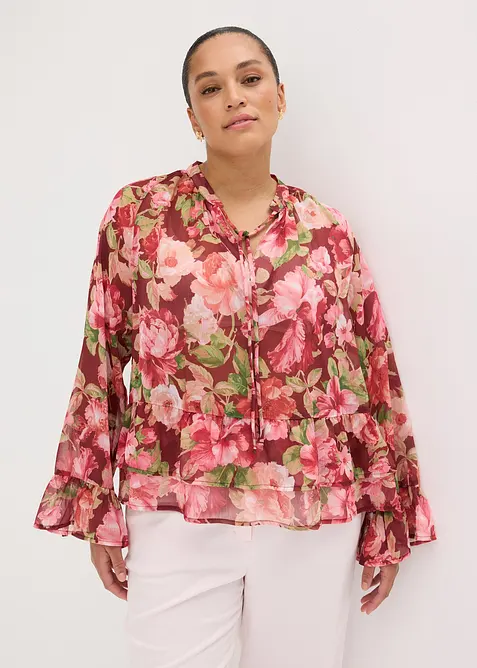 Chiffonbluse mit Volants in rot von vorne (im Anschnitt) - bonprix